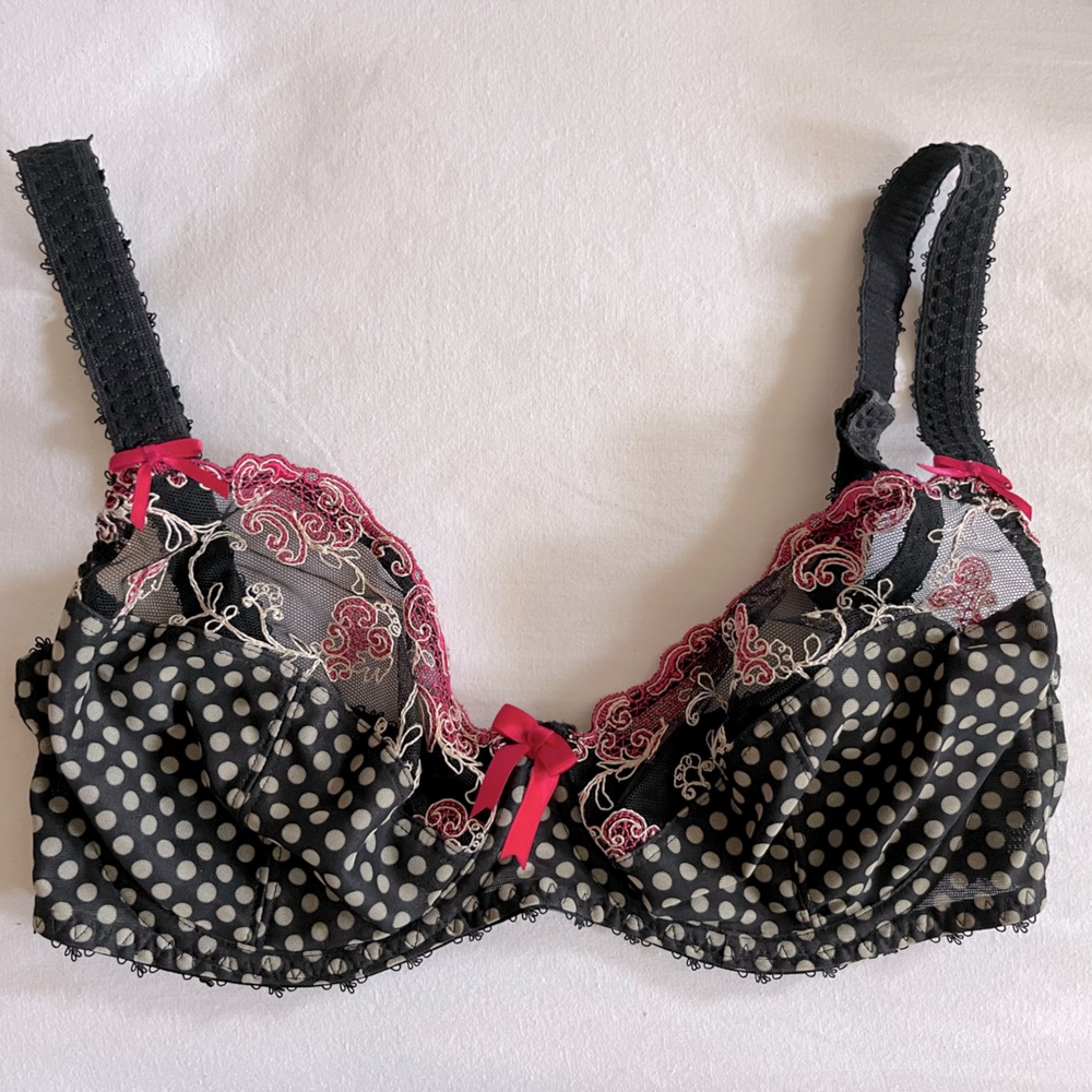 Freya embroidered mesh and polka dot underwire soft cup bra, 30F
